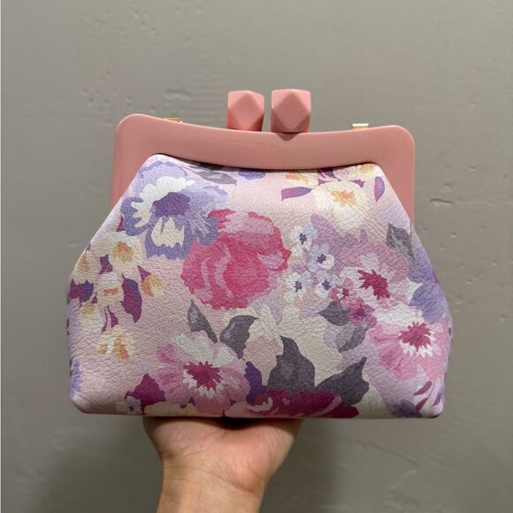 Floral Print Cowhide Leather Handmade Acrylic Frame Clutch Bag, 3 Straps Style - Picture 5 of 14